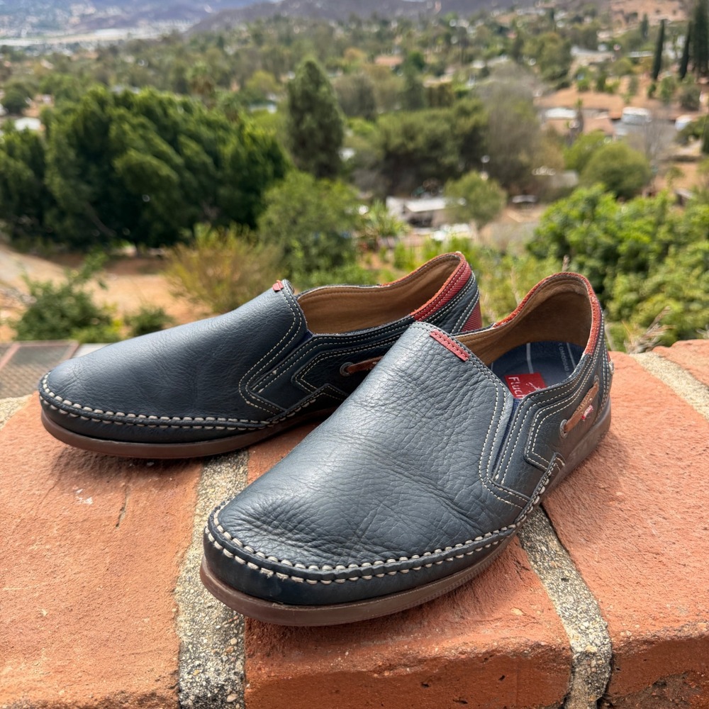 Vintage Fluchos Leather Slip On Loafers Navy Blue Size 45